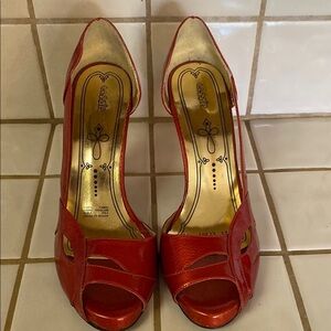 Elegant Red Peep-Toe Heels